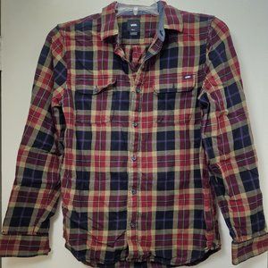 Vans Off The Wall Shirt Mens Sz Small Red/Blue Flannel Plaid Long Sleeve Button